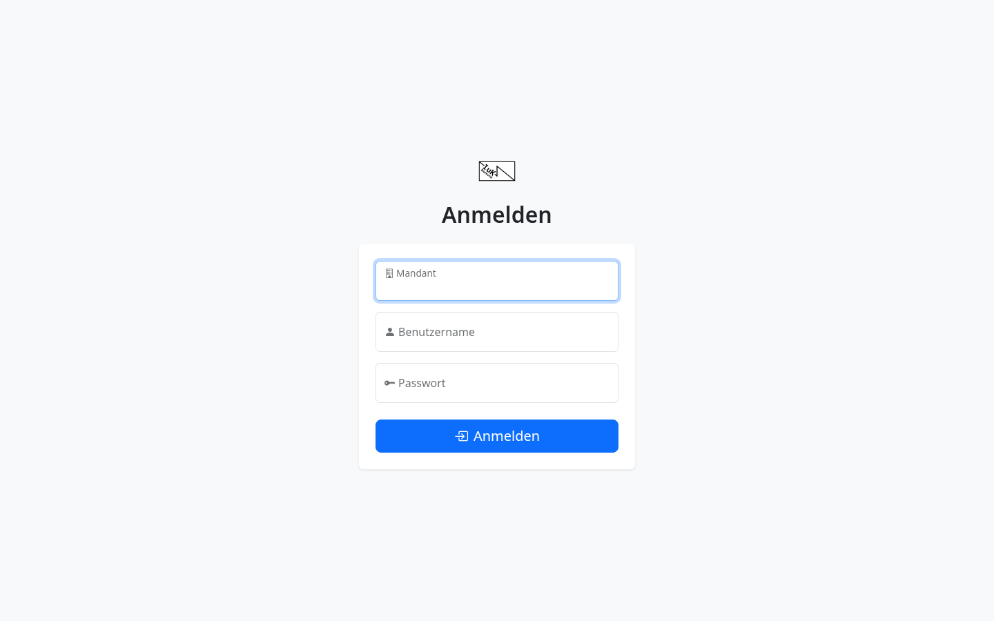 Anmeldeformular mit Mandant, Benutzername und Passwort