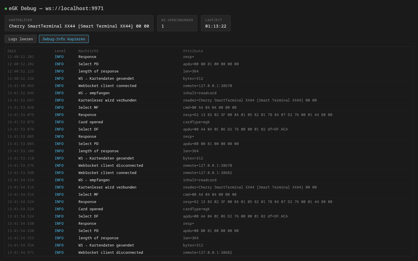 eGK Debug-Dashboard