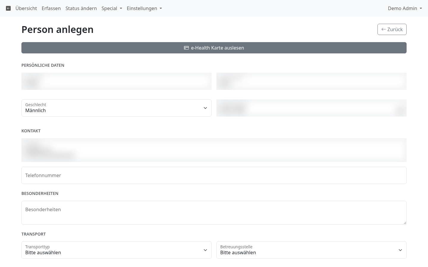 Automatisch ausgefülltes Formular Person anlegen