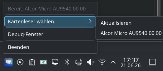 Kontextmenü der eGK-Anwendung